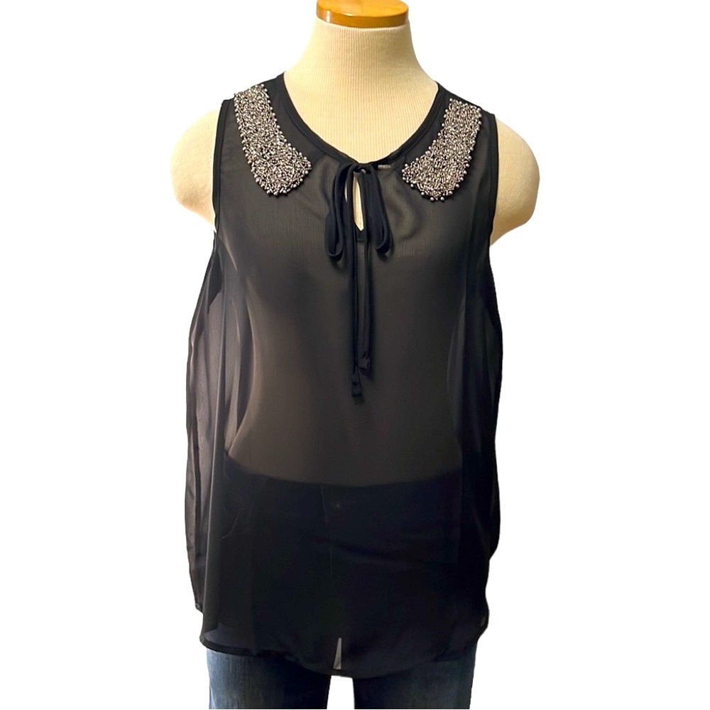 Romeo & Juliet Couture Beaded Front Tie Sleeveless Sheer Top size Medium
